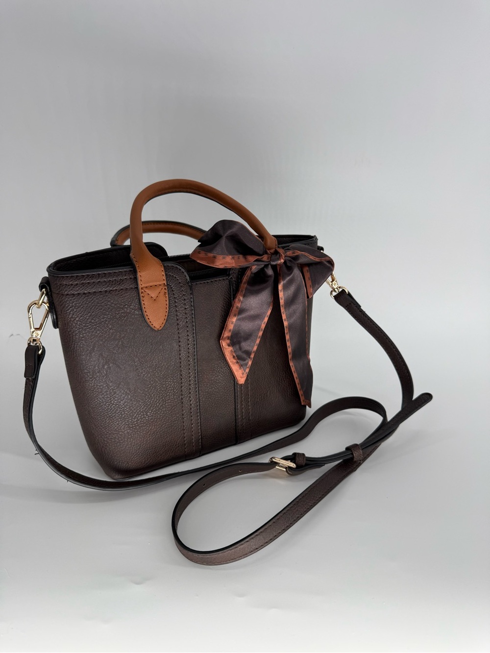 Montana West Dark Brown Crossbody with Tan Handles and Bow
